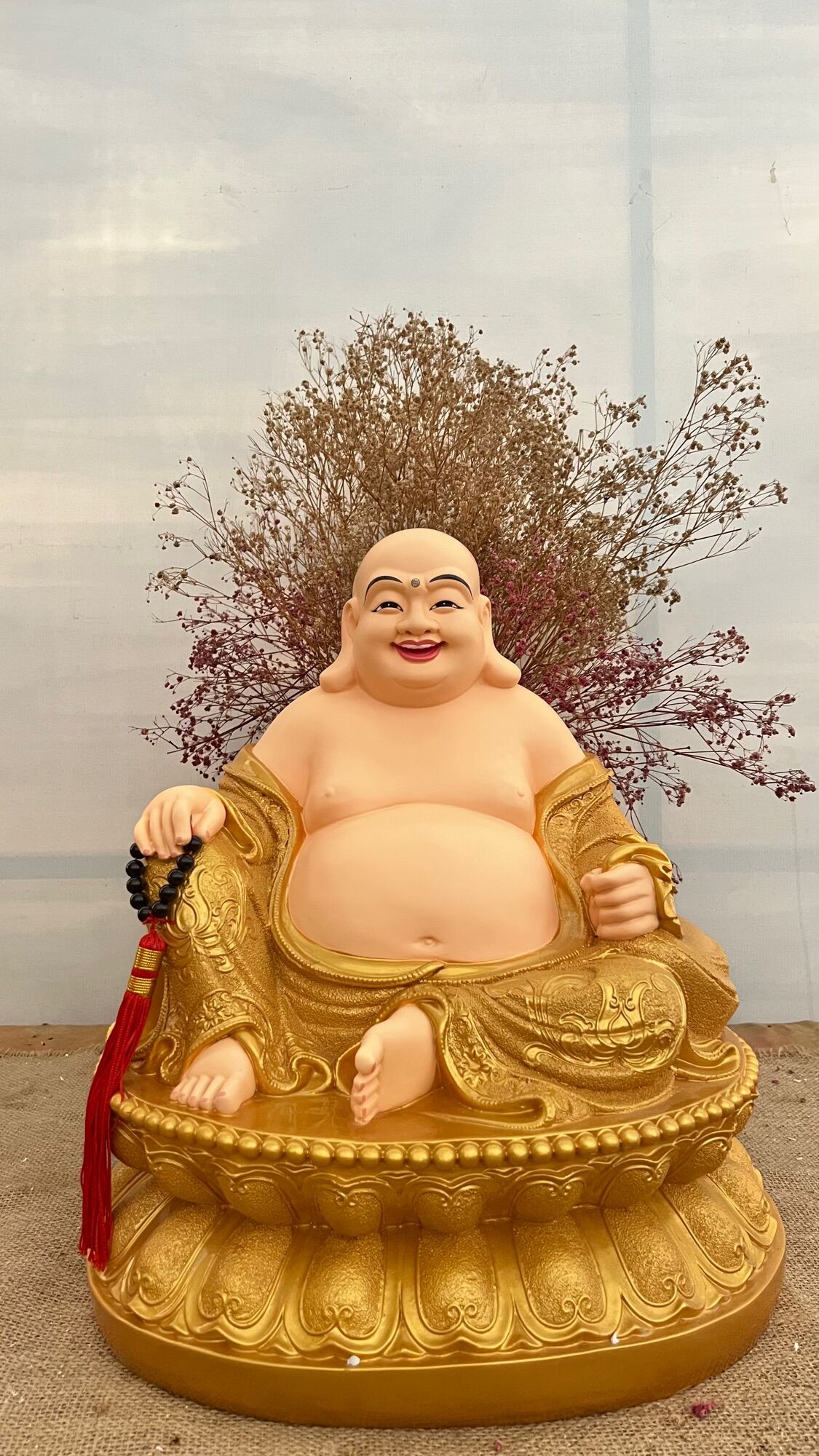 [HCM]Tượng phật di lặc ngồi sen 45cm Nhủ vẽ | Tượng Phật Hoa Tiên