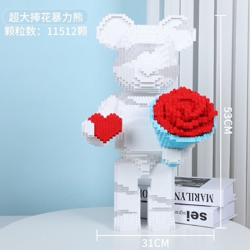 Mô hình lắp ghép Gấu bearbrick Trắng - trái tim