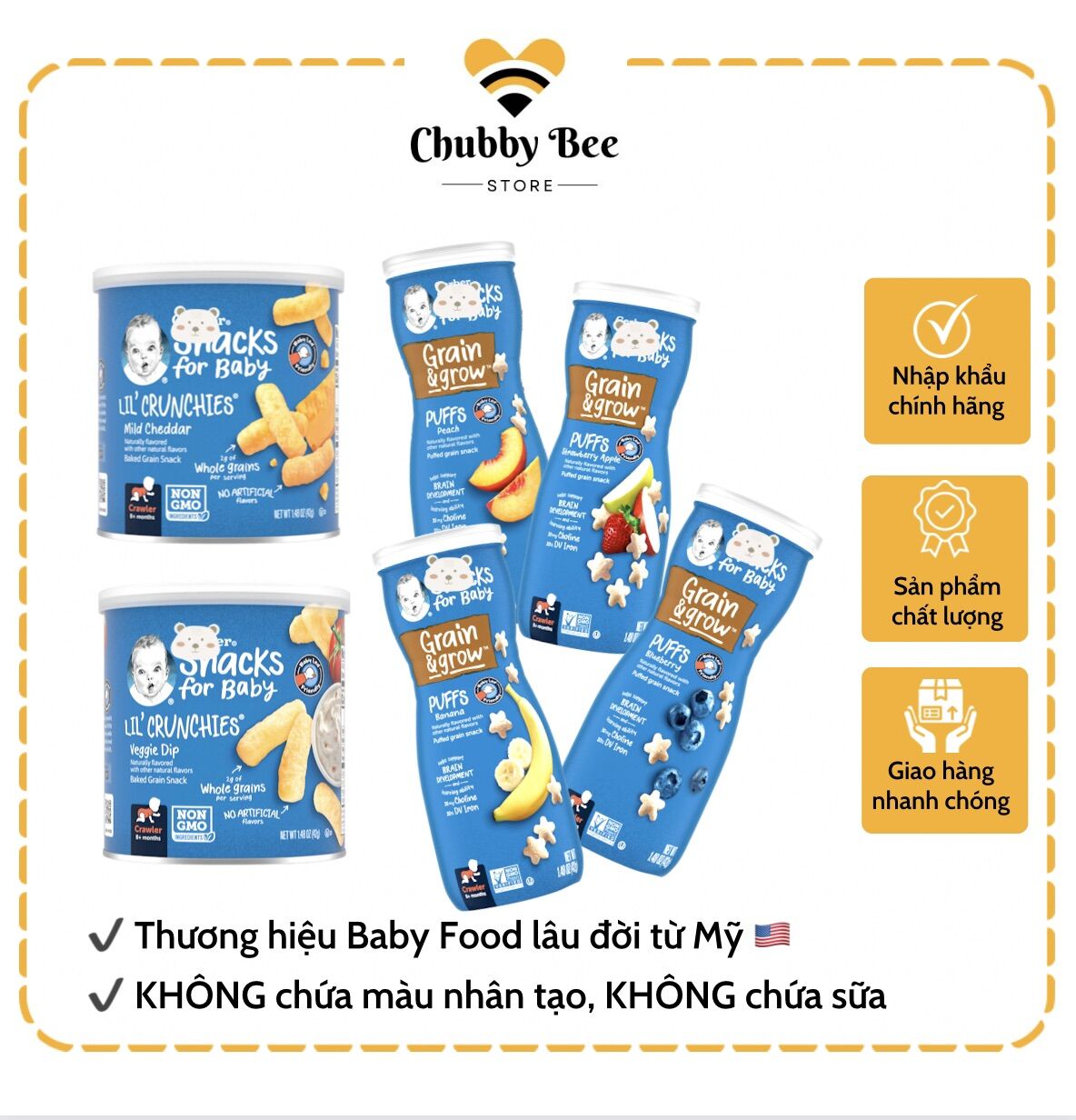 Bánh ăn dặm Gerber hình sao và que nội địa Mỹ cho bé từ 7 tháng