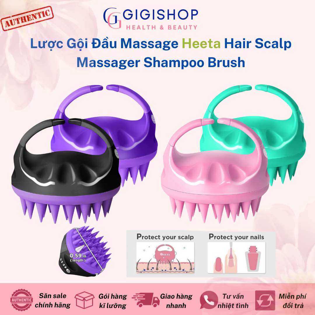 [USA-Mẫu Mới] Lược Gội Massage Da Đầu Heeta Hair Scalp Massager, Wet and Dry Shampoo Brush