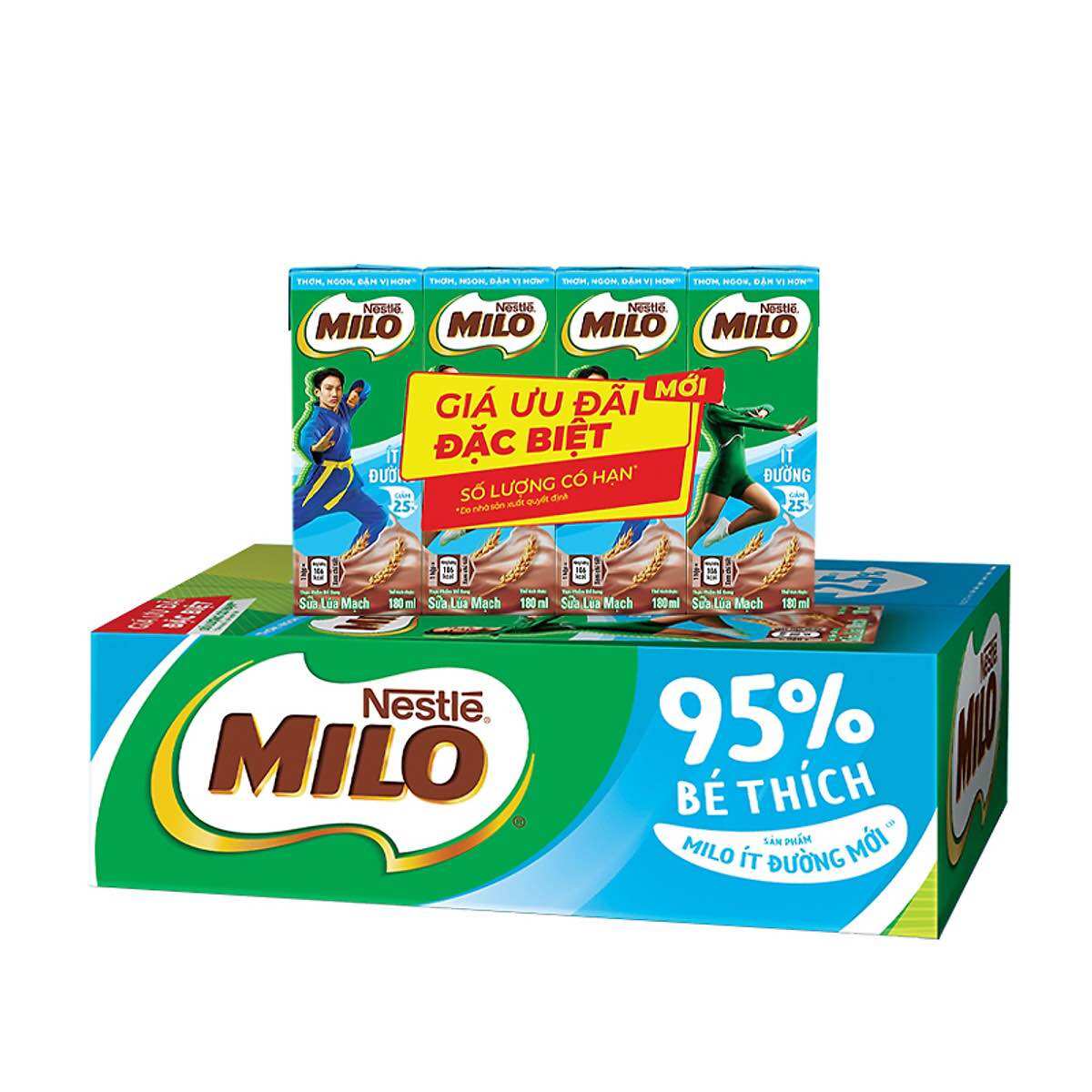 Thùng 48 hộp sữa milo 180ml ít đường