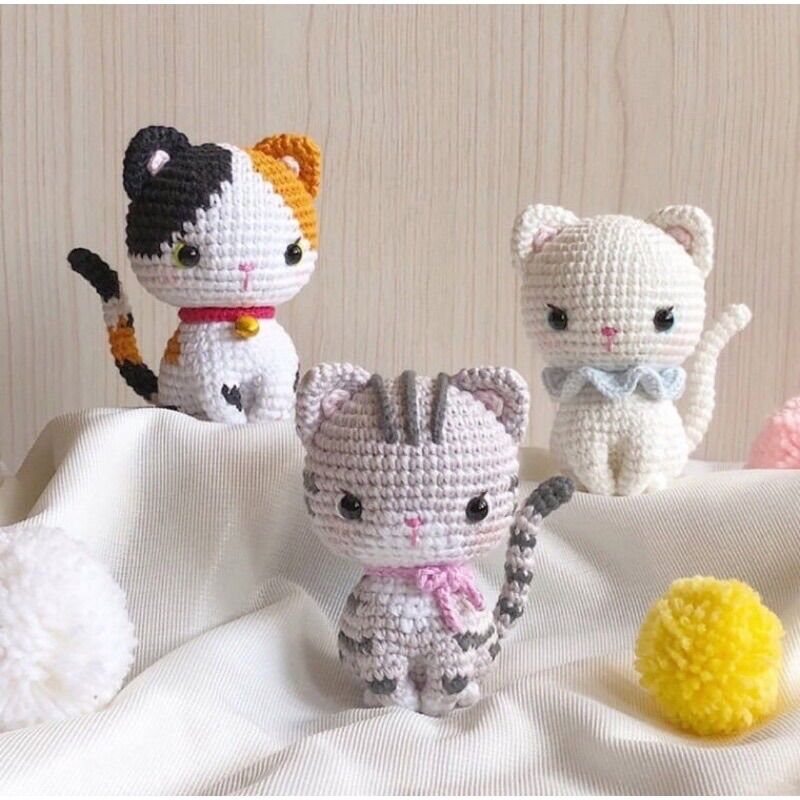 Móc khoá con mèo nhồi bông bằng len - thú bông len handmade
