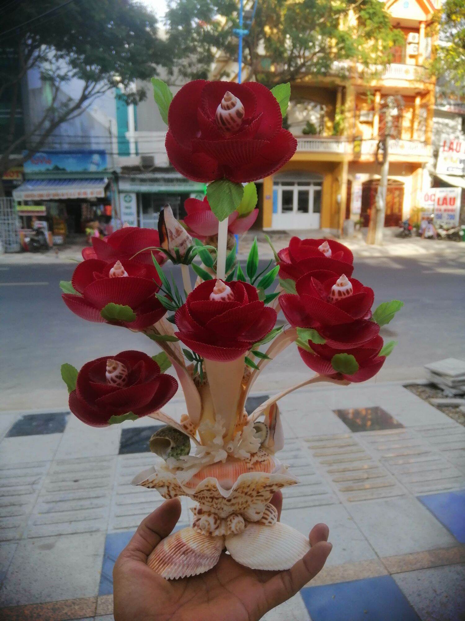Chậu hoa trang trí handmade làm từ vỏ ốc thiên nhiên