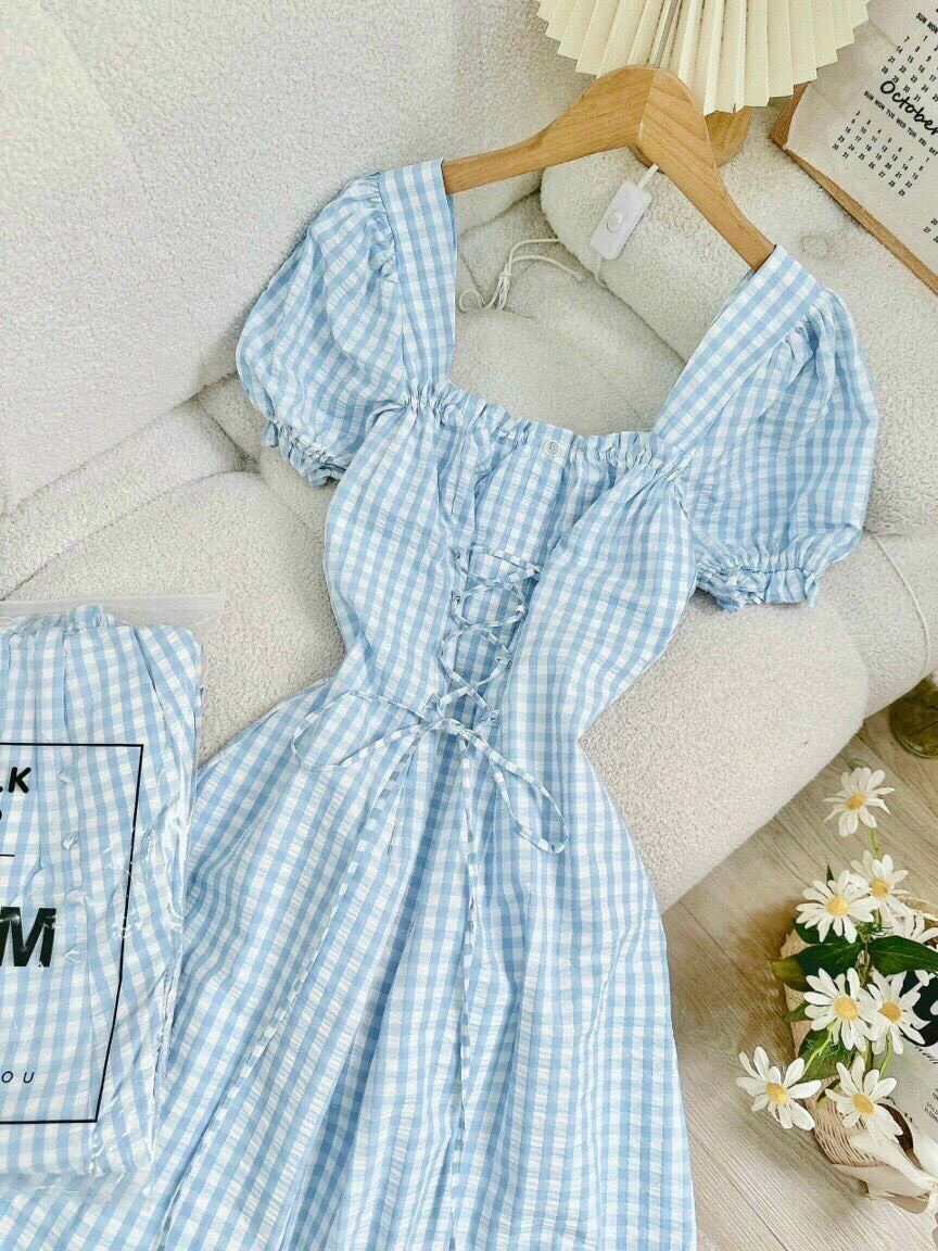 Đầm Caro Đan Dây Eo Hot Trend Hàng Thiết Kế