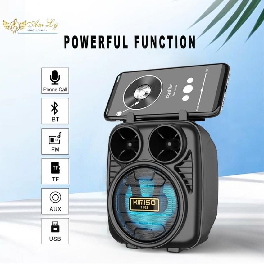 Loa bluetooth mini không dây kimiso, có giá đỡ điện thoại tiện dụng thông minh