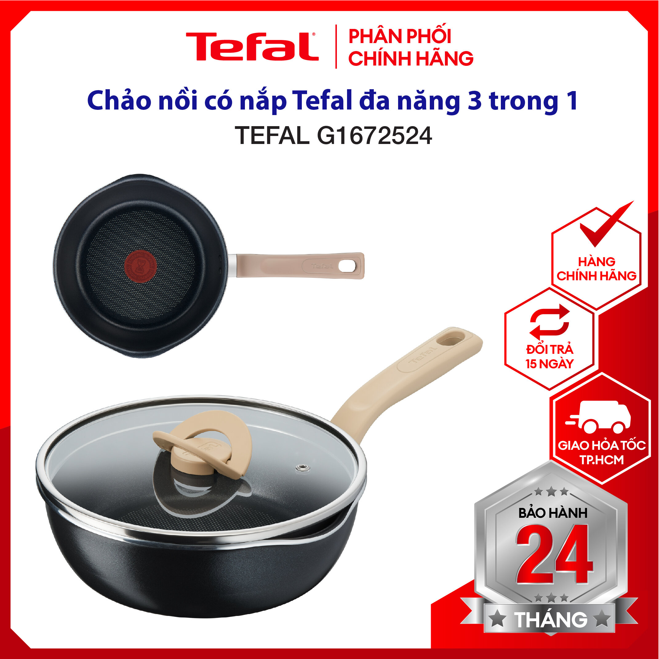 |HỎA TỐC 2H| |Mẫu Mới 2023| Chảo nồi có nắp Tefal đa năng 3 trong 1 G1662524 đen - Hỏa Tốc 2H HCM
