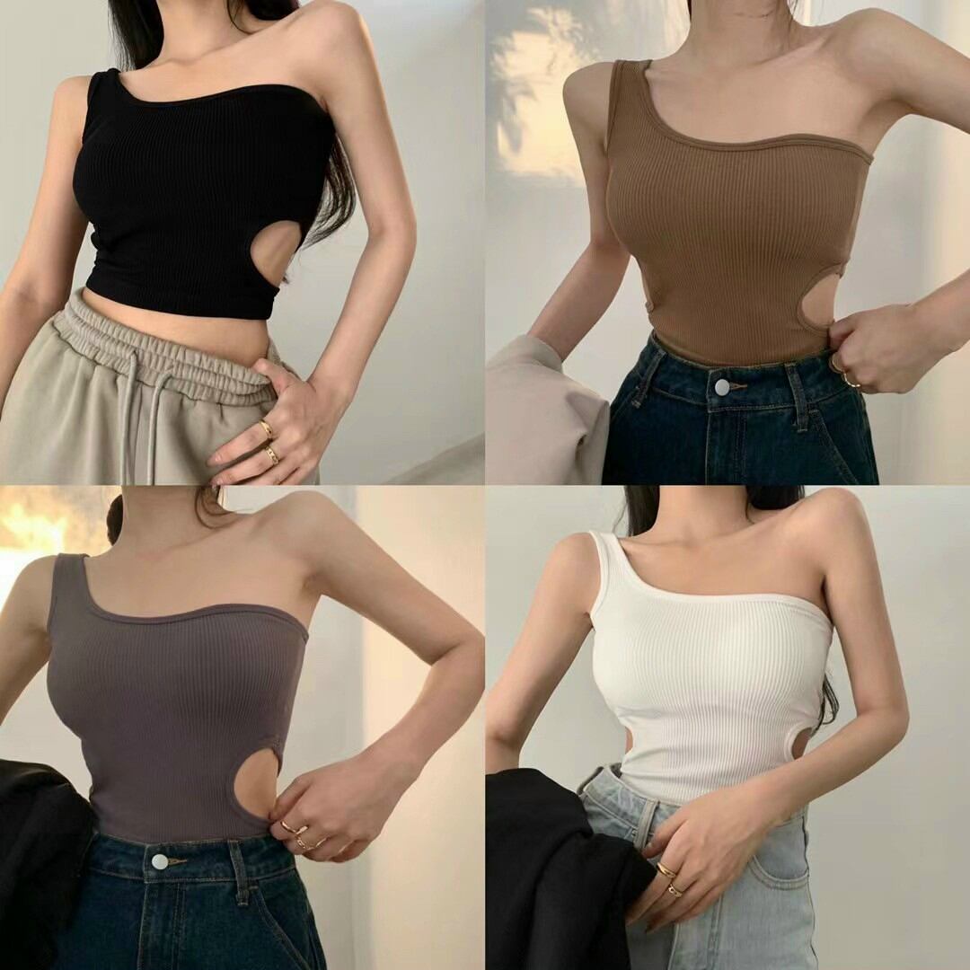 Áo croptop- Bra tăm lệch vai khoét eo phong cách