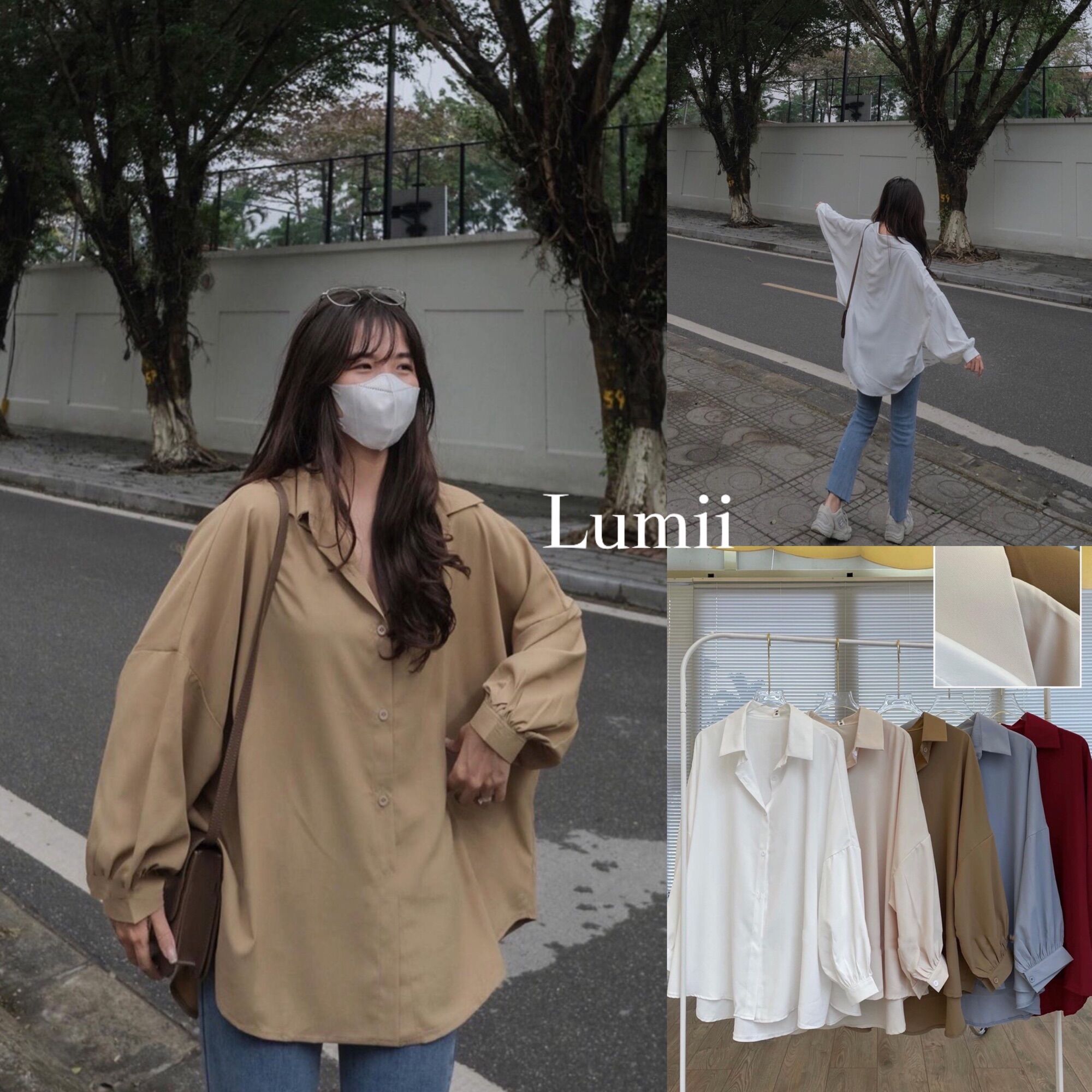Áo sơ mi voan trượt dáng rộng tay cánh dơi Freesize - Lumii
