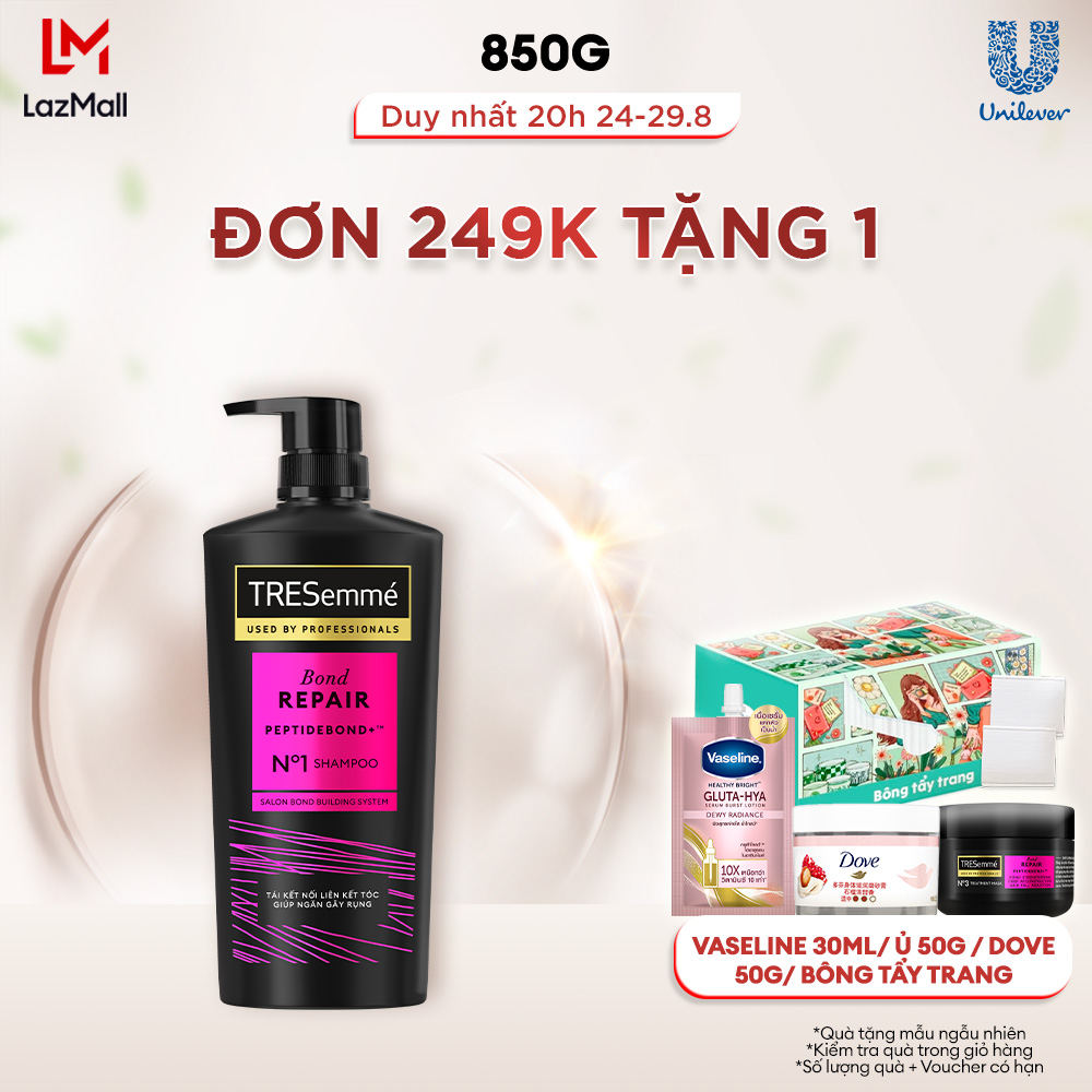 Dầu Gội TRESemmé Bond Repair Peptidebond+ 850g Cho Tóc Hư Tổn Do Tạo Kiểu Giúp Ngăn Gãy Rụng