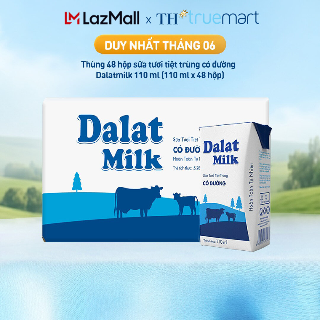Thùng 48 hộp sữa tươi tiệt trùng Dalatmilk có đường 110 ml (110 ml x 48)