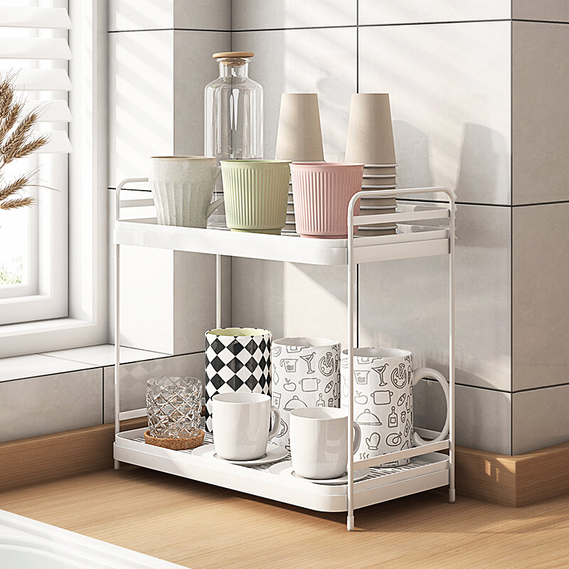 Giá để cốc mugino giá để đồ khay hai tầng gia dụng đặt cốc trà cốc cà phê cốc nước thủy tinh giá đựng đồ thoát nước