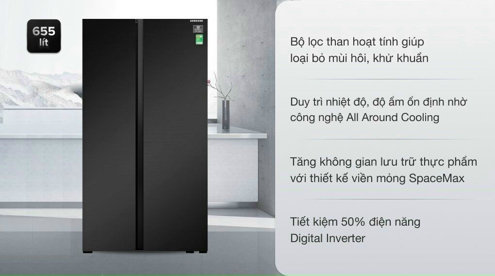 Tủ lạnh samsung inverter 655 lít rs62r5001b4/sv. hàng mẫu trưng bày