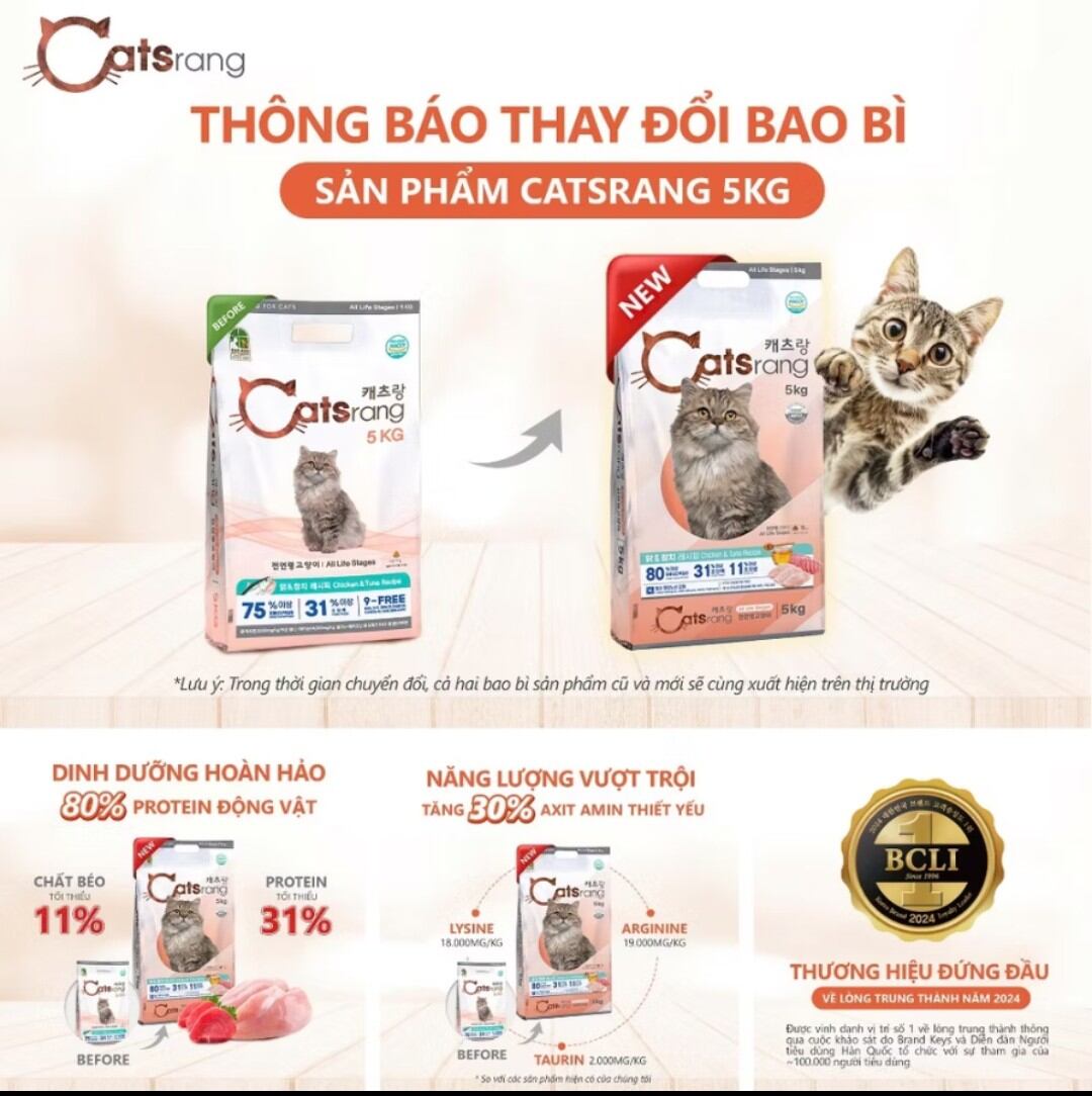 Thức ăn hạt cho mèo mọi lứa tuổi Catsrang 5kg