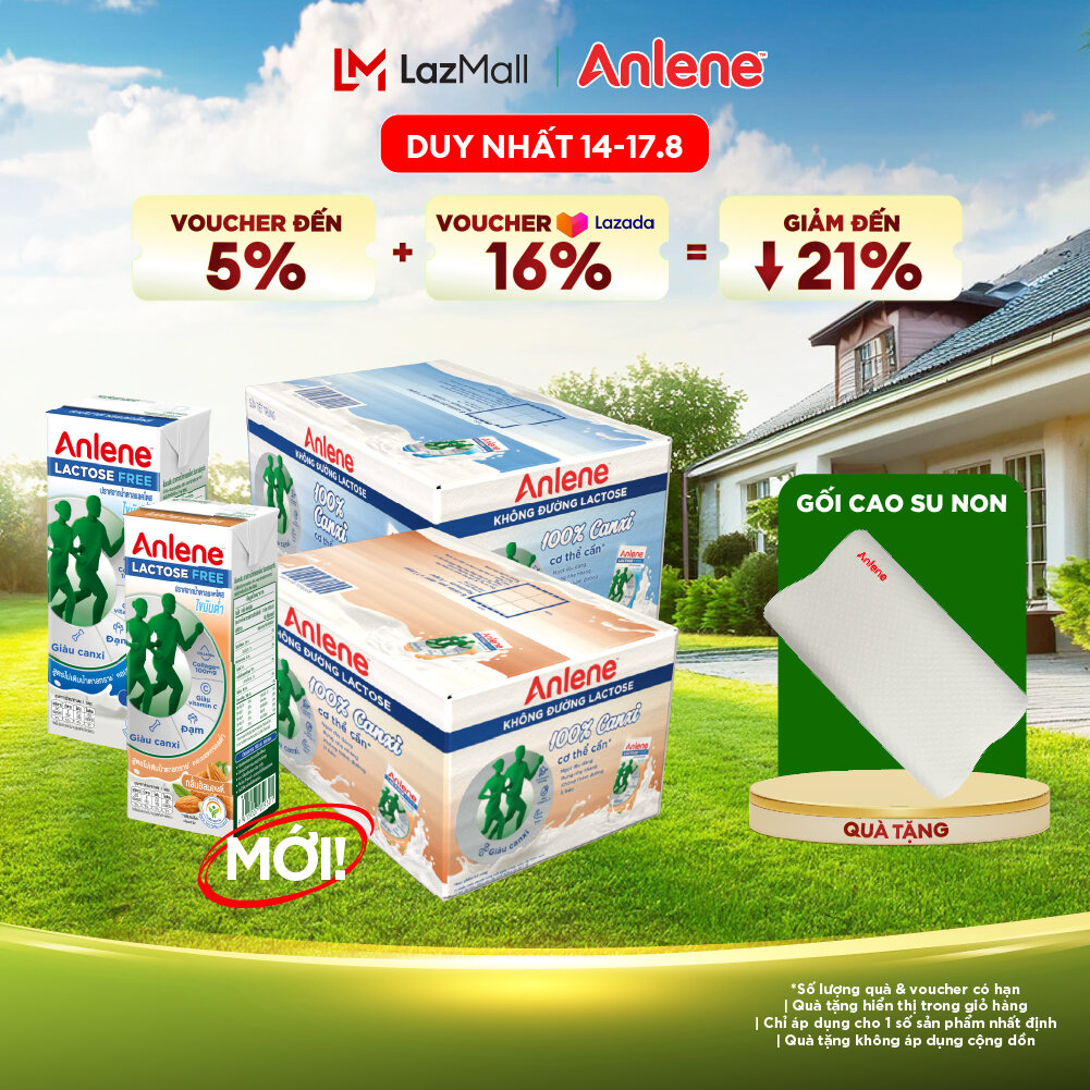 Combo 2 Thùng 36 hộp sữa Anlene không đường Lactose 180ml (vị nguyên bản + vị hạnh nhân)