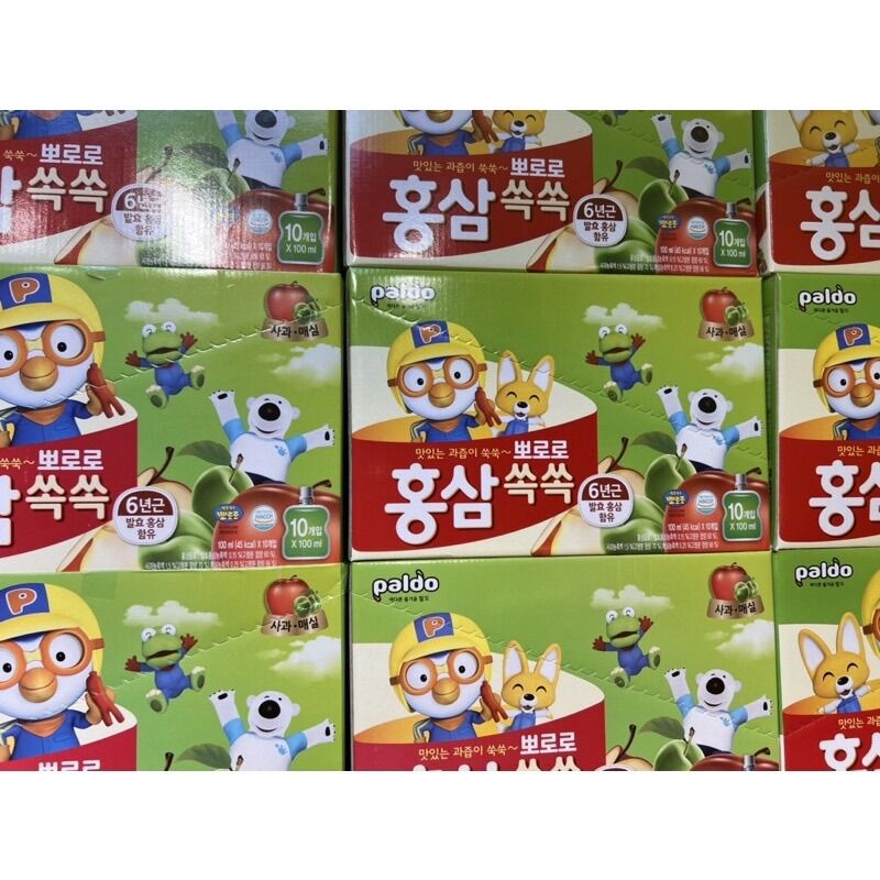 Nước Hồng Sâm trái cây Paldo Pororo Hàn Quốc cho bé hộp 10 gói x100ml