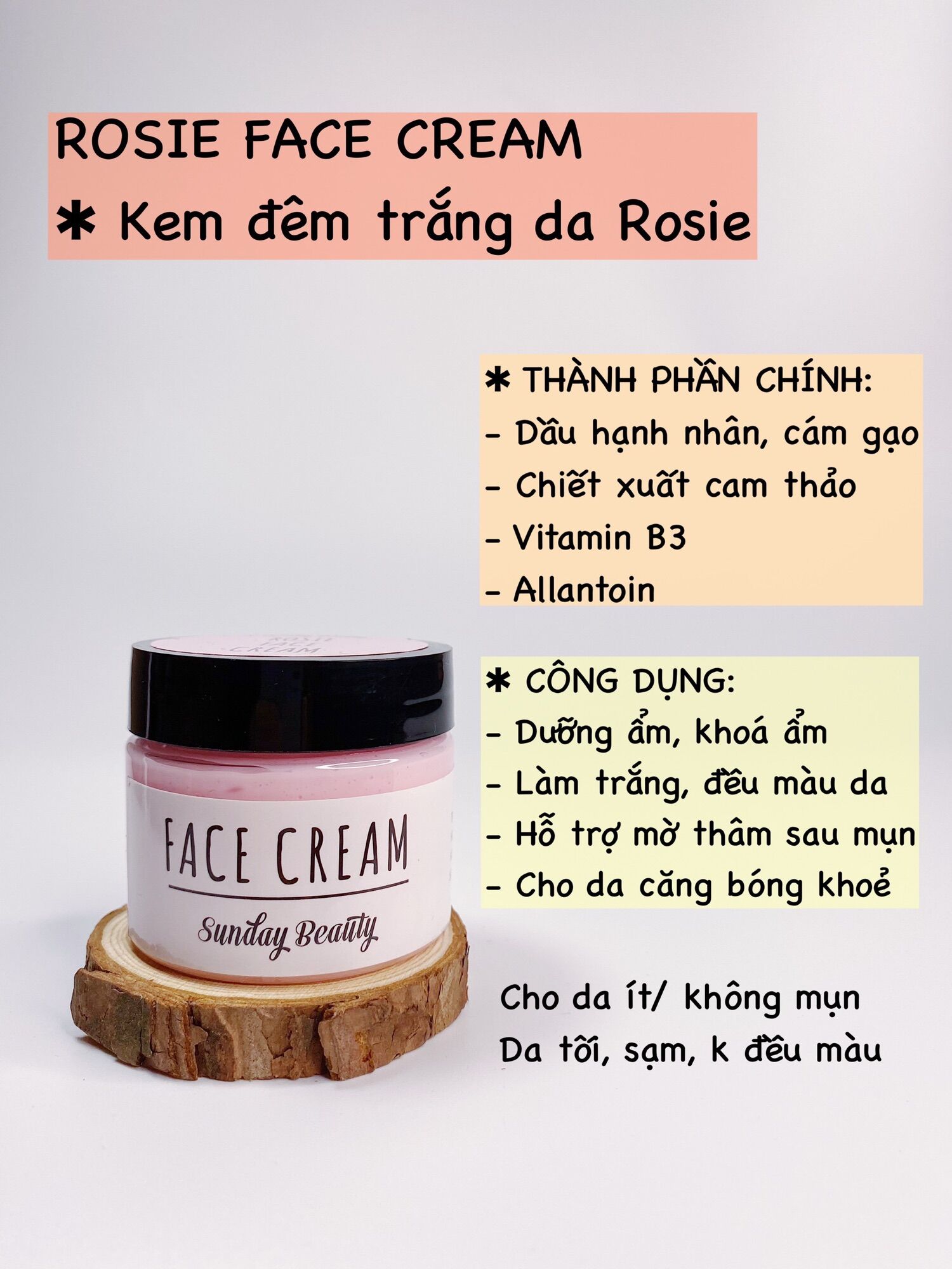 Kem dưỡng trắng rosie SundayBeauty