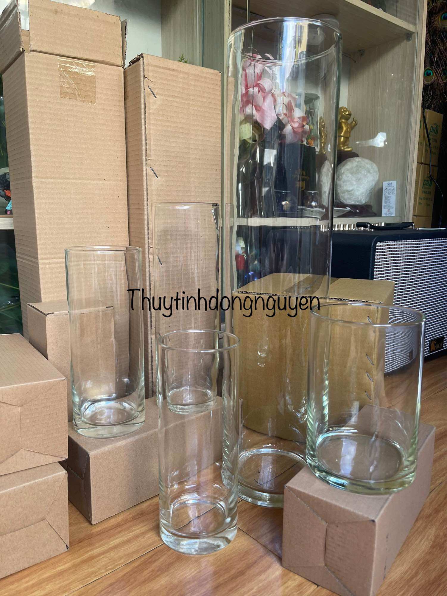 (D18cm x H25cm) Chậu thuỷ tinh, bể cá mini, bình thuỷ tinh 18x25cm (đường kính 18cm cao 25cm)