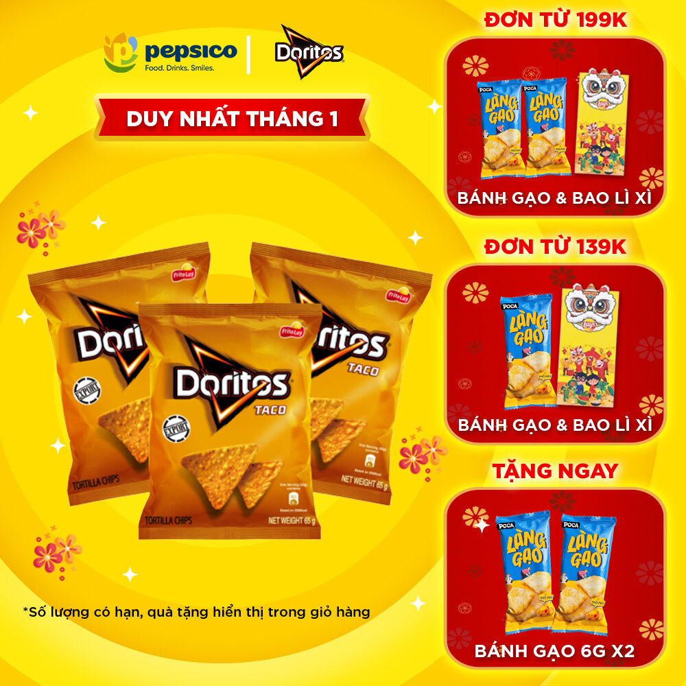 Combo 3 gói snack Ngô Giòn Doritos 65G vị Nacho Cheese/Taco - snack tortilla tẩm vị đậm đà kiểu Mỹ