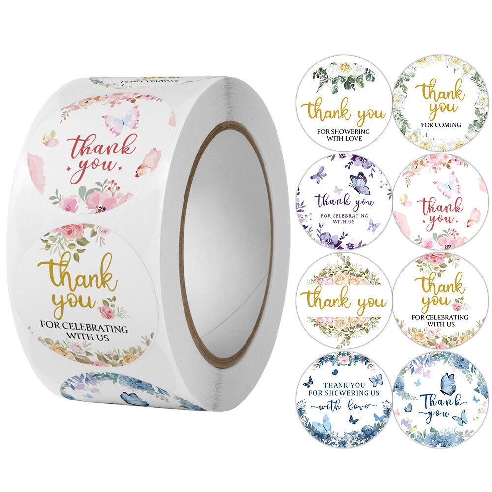 Cuộn 500 tem sticker hình dán tròn thank you 2.5cm