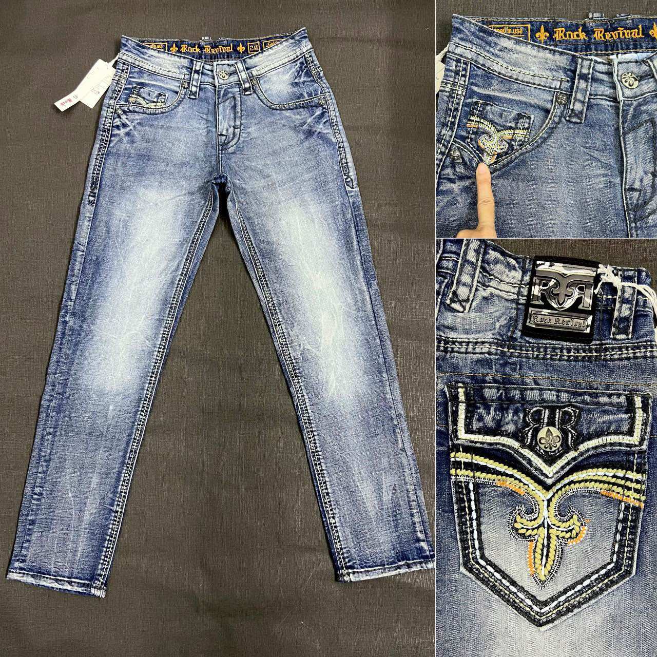 Quân jeans nam nắp túi chỉ nổi