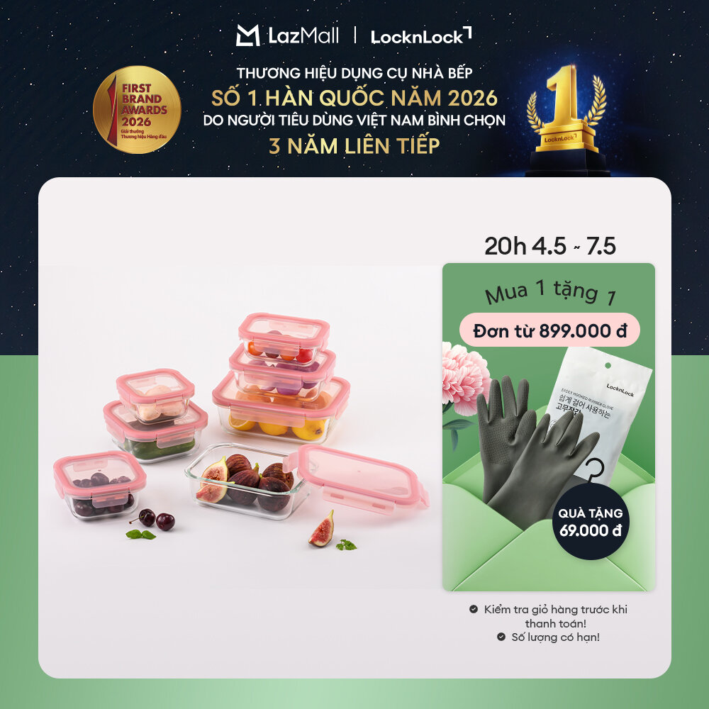 LLG246/LLG247/LLG248/LLG404- Hộp Thủy Tinh Rose Glass LocknLock Chịu Nhiệt Màu Anh Đào