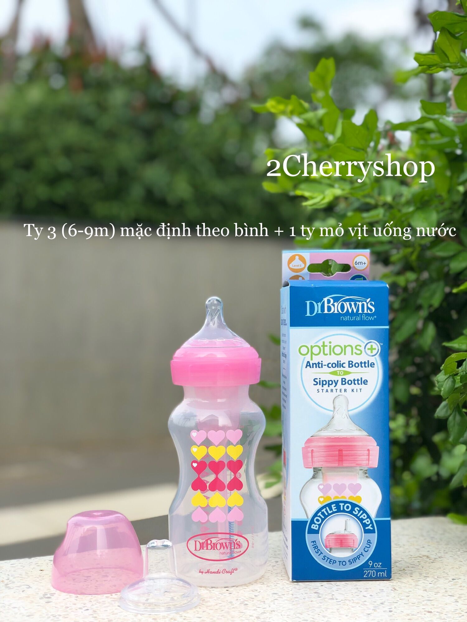 [HCM]Bình sữa in hình Dr Brown’s cổ rộng 270ml Option+