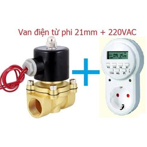 Bộ tưới cây tự động gồm combo van điện từ unid - phi 21+công tắc hẹn giờ điện tử tg-63a