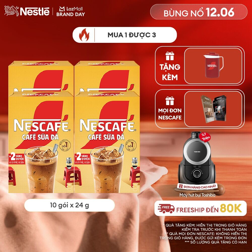 [ƯU ĐÃI THÁNG 6][FREESHIP HCM] Combo 4 Hộp Cà phê Hòa tan NESCAFÉ CAFÉ SỮA ĐÁ 10 gói Nhân đôi sánh quyện