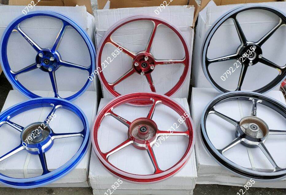 Bánh mâm cnc kiểu 5 cây gắn wave dream future 1 đĩa trước full bạc đan ống chỉ có 3 màu xanh dương, đỏ, đen y hình ảnh