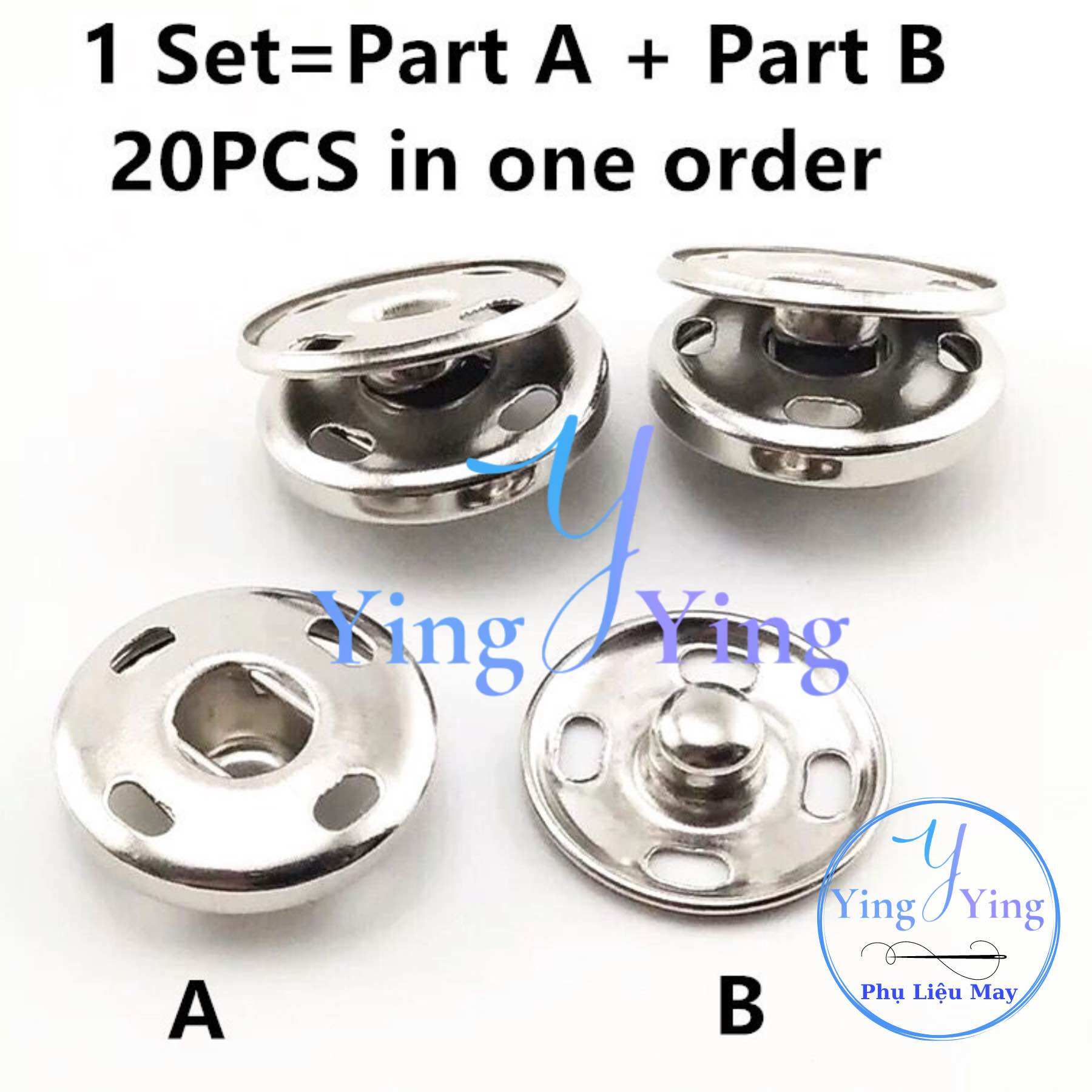 Nút Bóp Sắt, Cúc Bấm Sắt nhiều size ko gỉ sét (1 bịch 50 bộ)