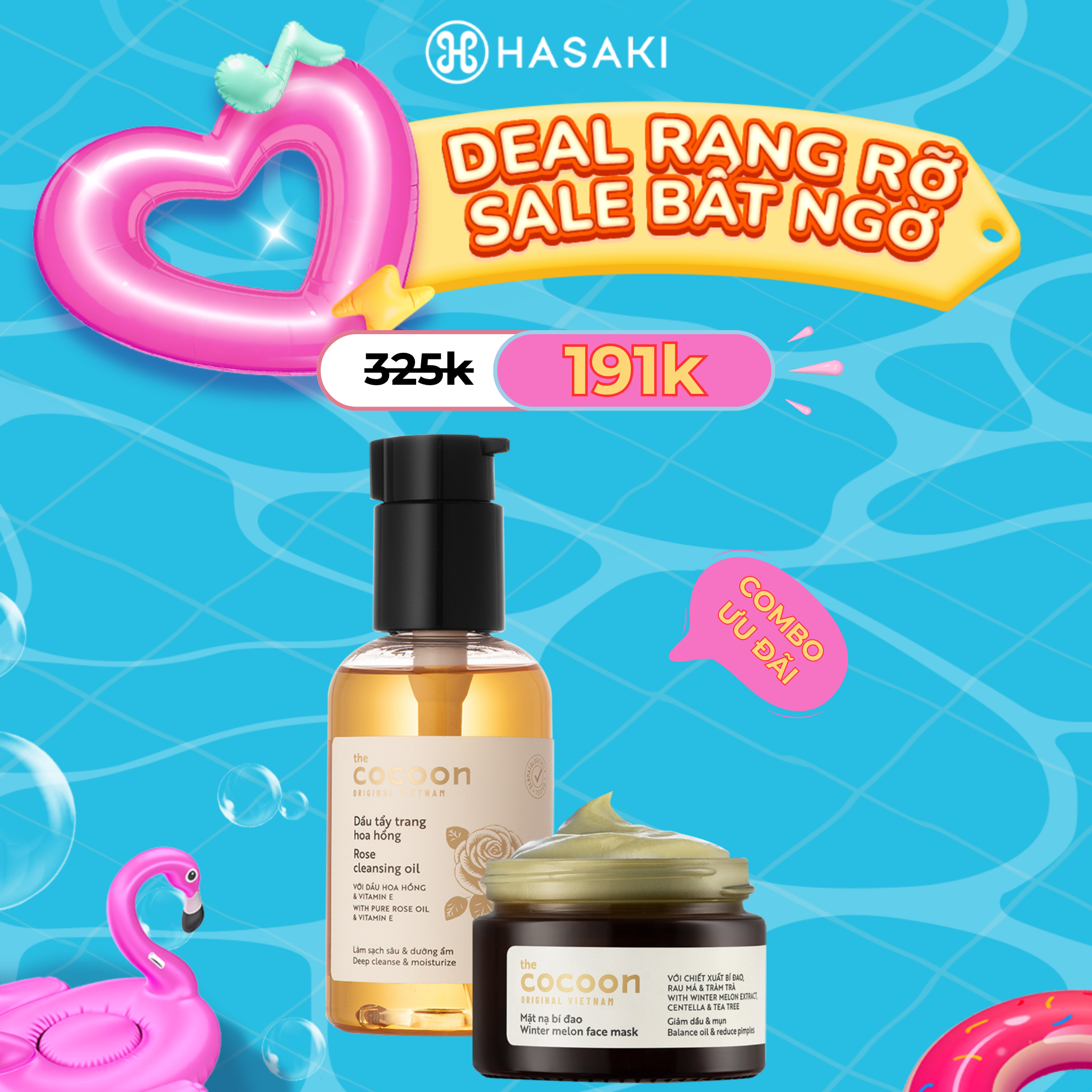 [SIÊU GIẢM GIÁ] Combo Cocoon Dầu Tẩy Trang Chiết Xuất Hoa Hồng 140ml + Mặt Nạ Bí Đao Giảm Dầu  Mụn 30ml Hasaki Sản Phẩm Chính Hãng