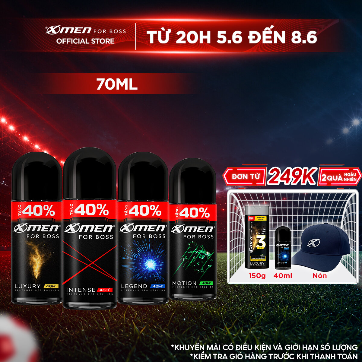 [ Tặng thêm 40% dung tích ] Lăn khử mùi X-Men For Boss Intense/ Luxury/Legend/Motion 70ml - Hương nước hoa châu Âu