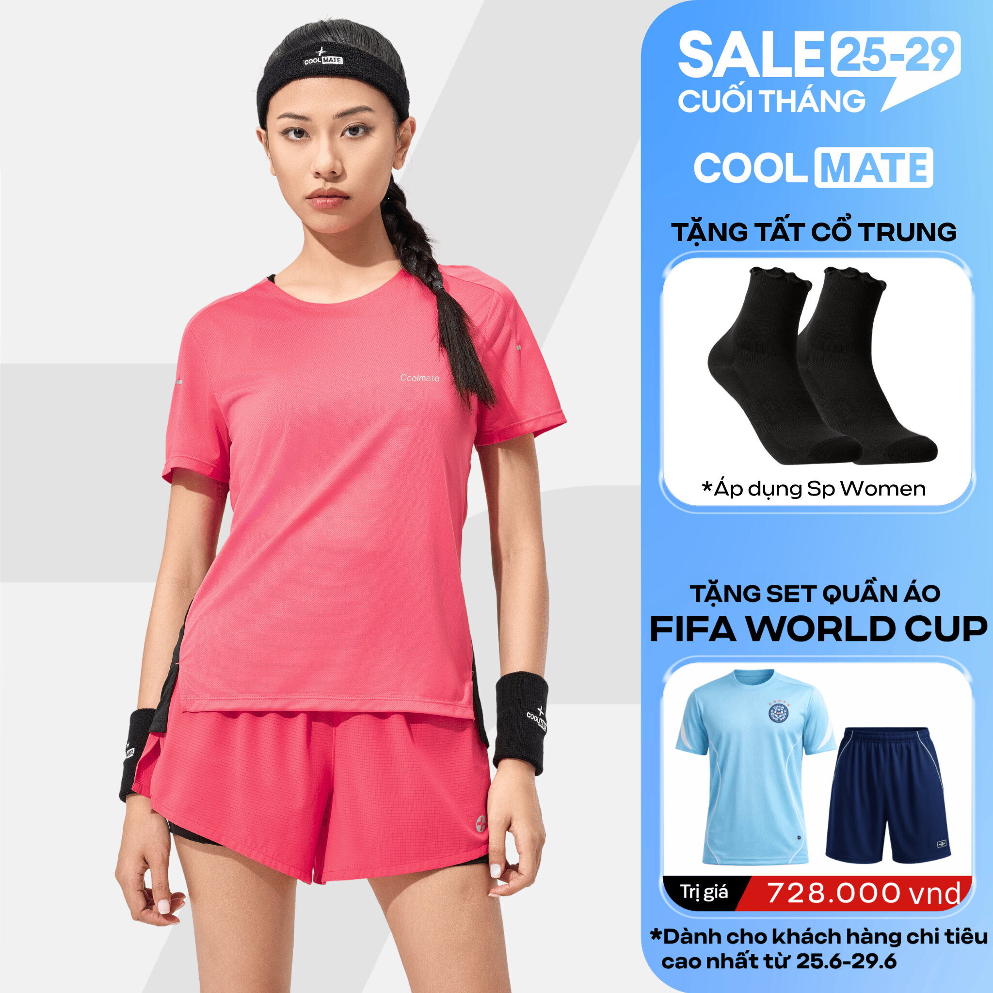 [TẶNG TẤT CỔ TRUNG]Set đồ thể thao nữ chạy bộ, Pickleball Áo Race Tee và quần Race Shorts 2 lớp thoáng mát, nhanh khô - Coolmate Women