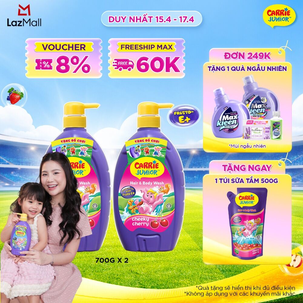 Combo 2 Sữa Tắm Gội cho bé Carrie Junior chiết xuất trái cây thiên nhiên Hương Cherry (700g/chai)