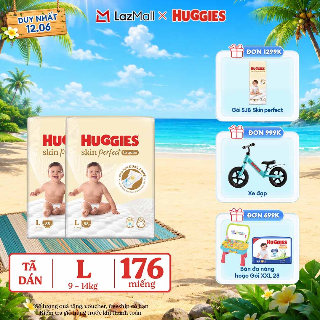 [Chỉ 22-24.06 QUÀ TẶNG ĐH 699K]  Combo 2 Tã quần Huggies Skin Perfect L size Mega Jumbo 88 miếng
