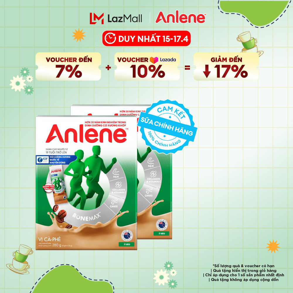 [Voucher giảm đến 26%]Combo 2 Sữa Bột Anlene Hương Cà Phê Dạng Gói Tiện Lợi (8 Gói x 35G)
