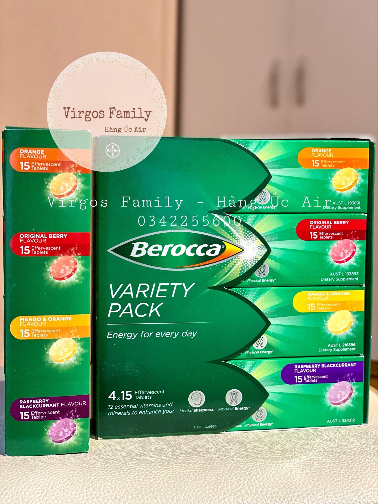 Sủi Berocca bổ sung vitamin Úc hộp 4 ống x 15 viên