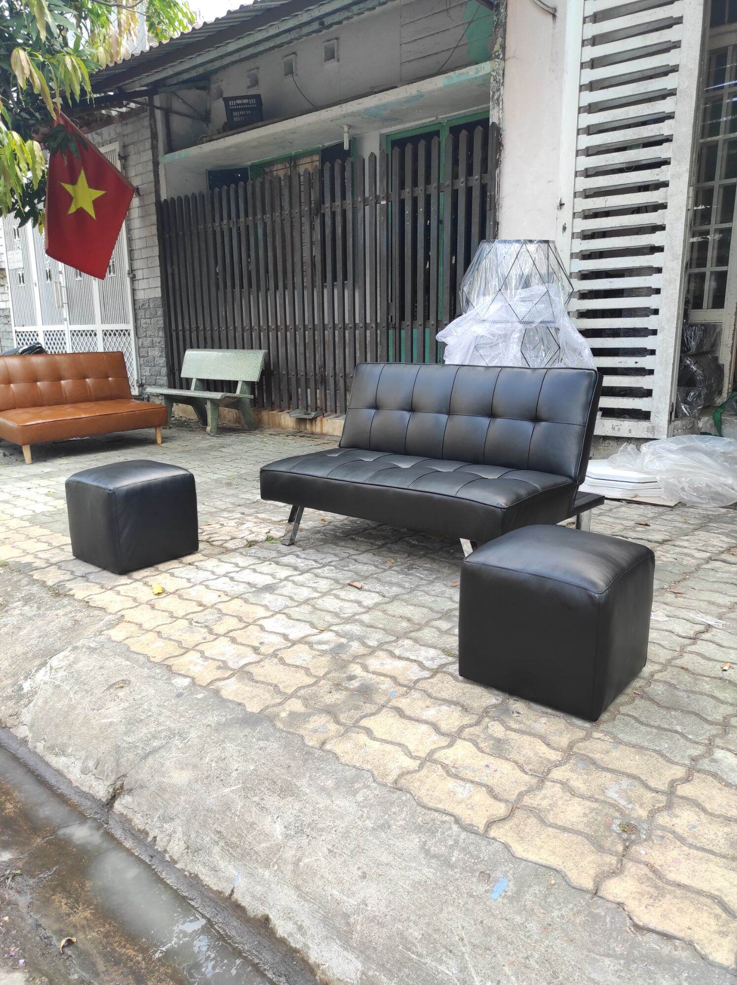 Ghế sofa bed nệm chất liệu da size 1m2 bật lưng nằm