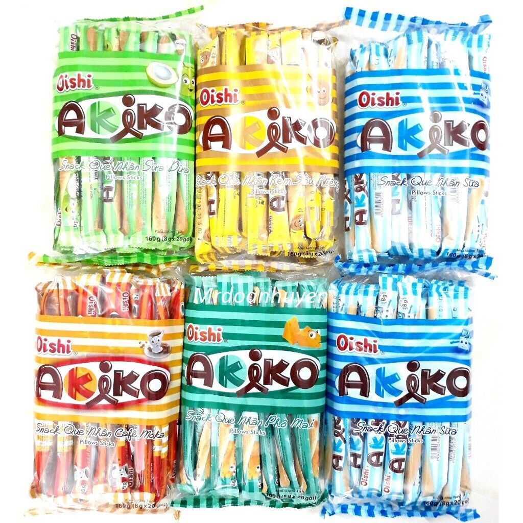 Bánh Snack Que Nhân Sữa Akiko Oishi Gói 160G/20 que
