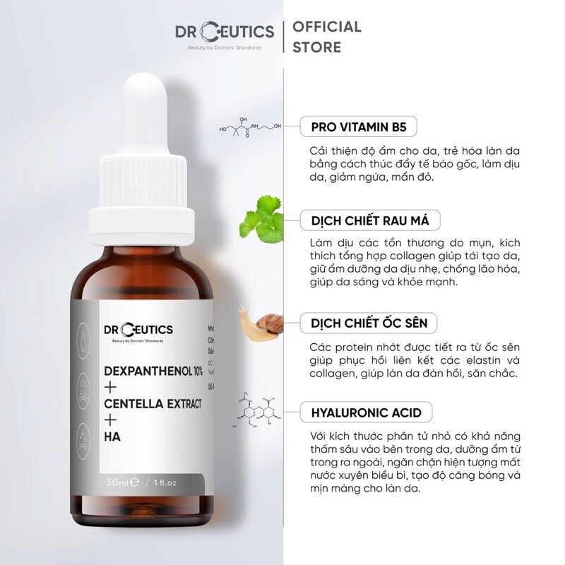 Serum B5 DrCeutics Cấp Ẩm & Phục Hồi Da Dexpanthenol 10% + Centella extract HA