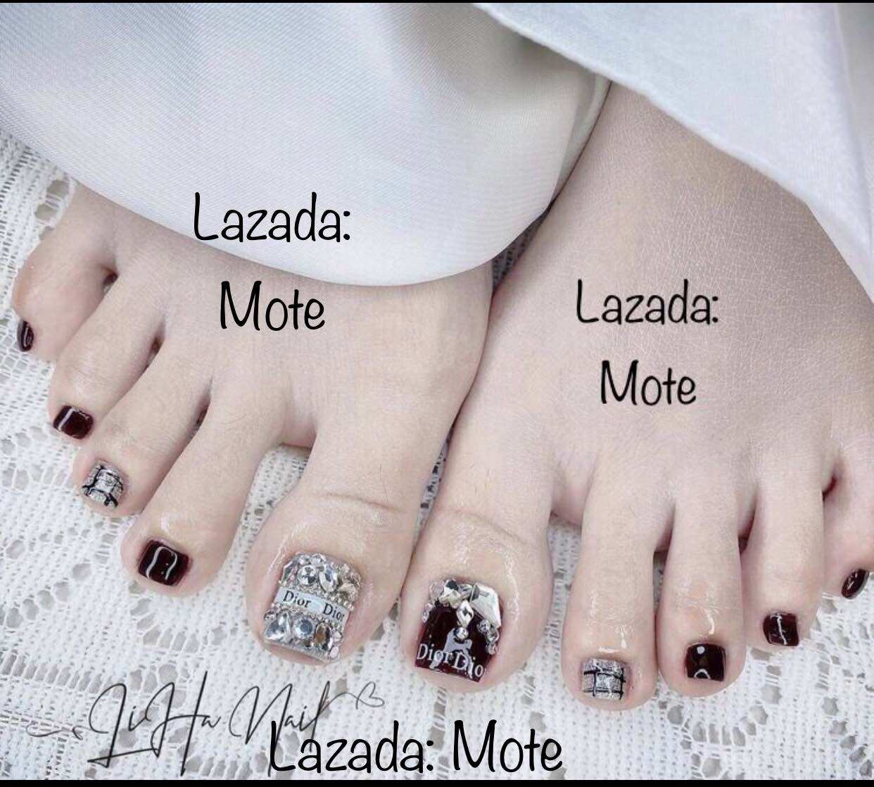 Nailbox - Móng Chân úp nails đen phối đá