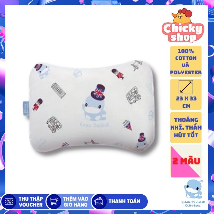 Gối trẻ em 3d thoáng khí kuku ku2086 100% cotton 23x33 cm