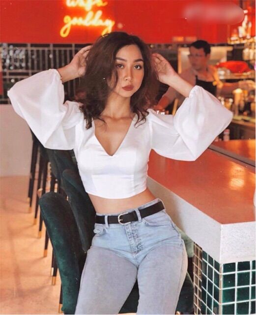 ÁO CROPTOP HỞ LƯNG TAY BỒNG CỘT NƠ