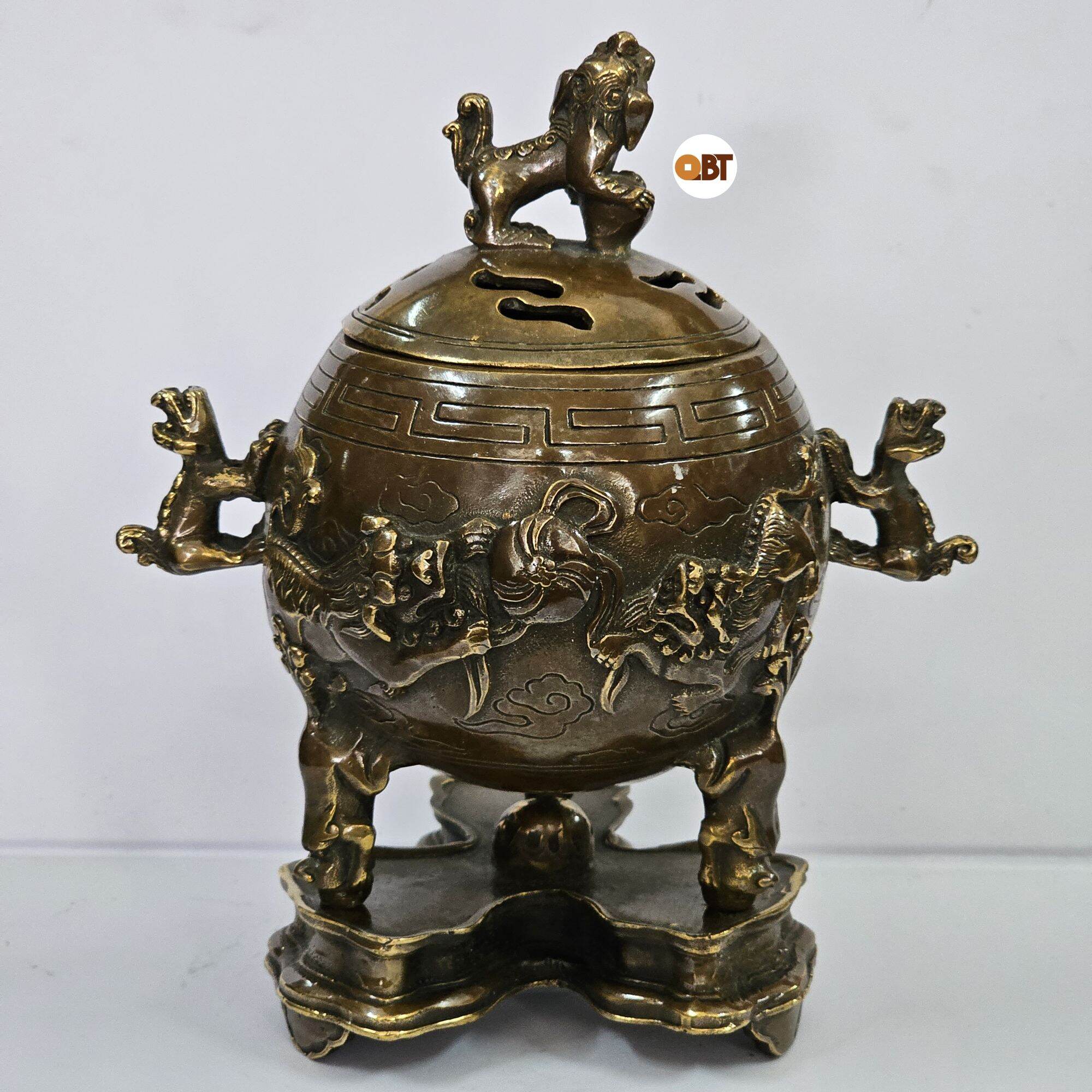 Xông trầm - lư nghê tròn bằng đồng