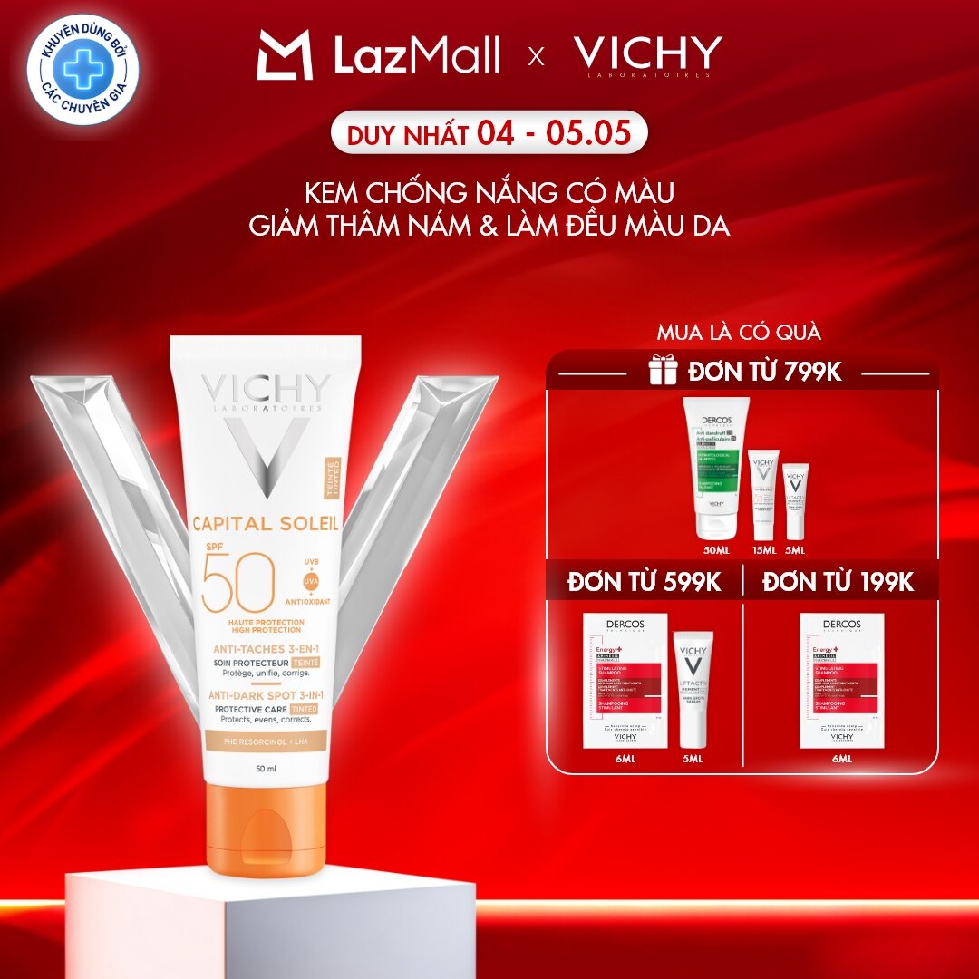 Kem chống nắng giảm thâm nám SPF 50+ Vichy Capital Soleil UVB+UVA Anti Dark Spot 3 in 1