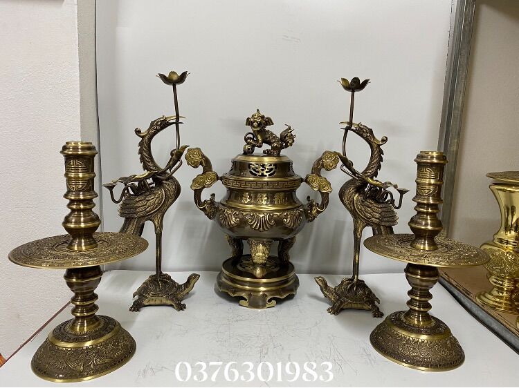Bộ đỉnh thờ lư thờ bằng đồng nguyên chất cao 40cm
