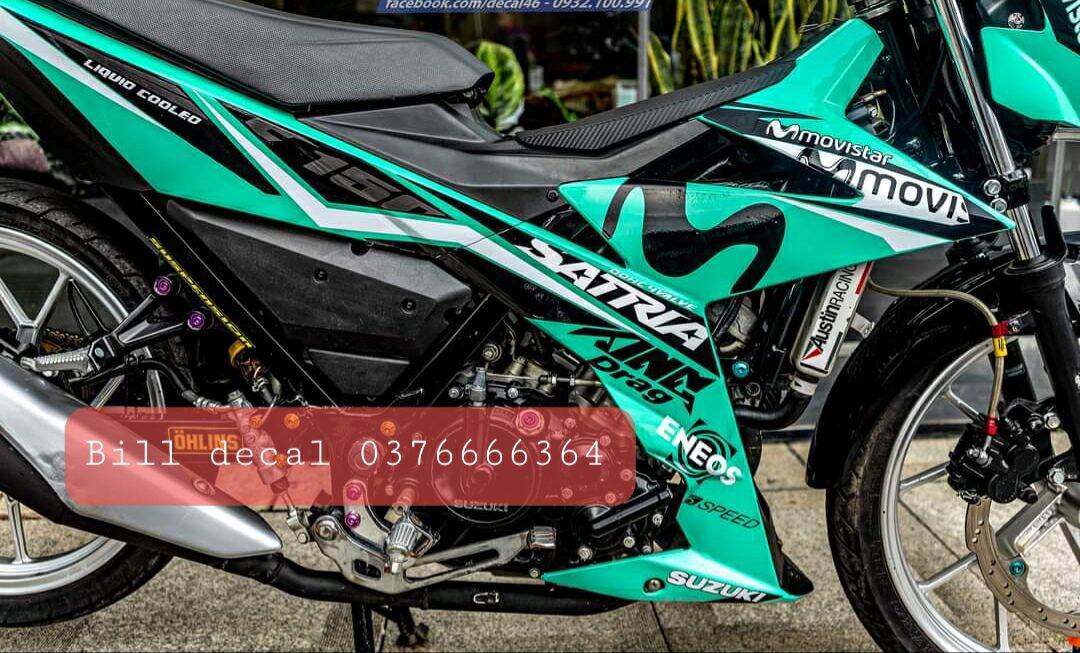 tem rời satria f150 chế movistar đen xanh ngọc  | tem xe chất lượng | mẫu mã đa dạng