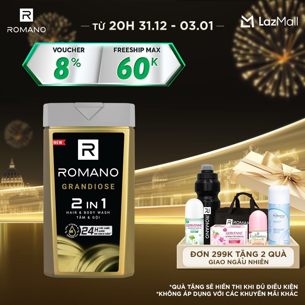  ROMANO TẮM & GỘI 2 TRONG 1 HƯƠNG NƯỚC HOA GRANDIOSE 180G 