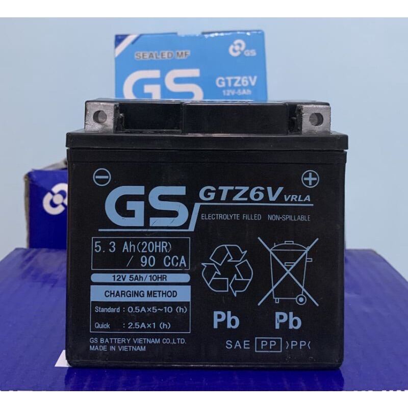 Ắc Quy khô GS GTZ6V(12V-5.3Ah) Bảo hành 6 tháng xài cho xe tay ga Airblade,Lead,Vision,Sh Việt Nam