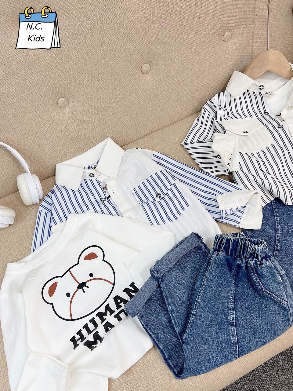 Set sơ mi phối quần jean cho bé trai từ 10 - 28kg